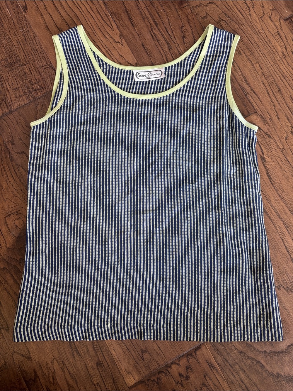 Vintage 80s/90s Saint Germain Paris Knit Tank — Navy with Lime Trim